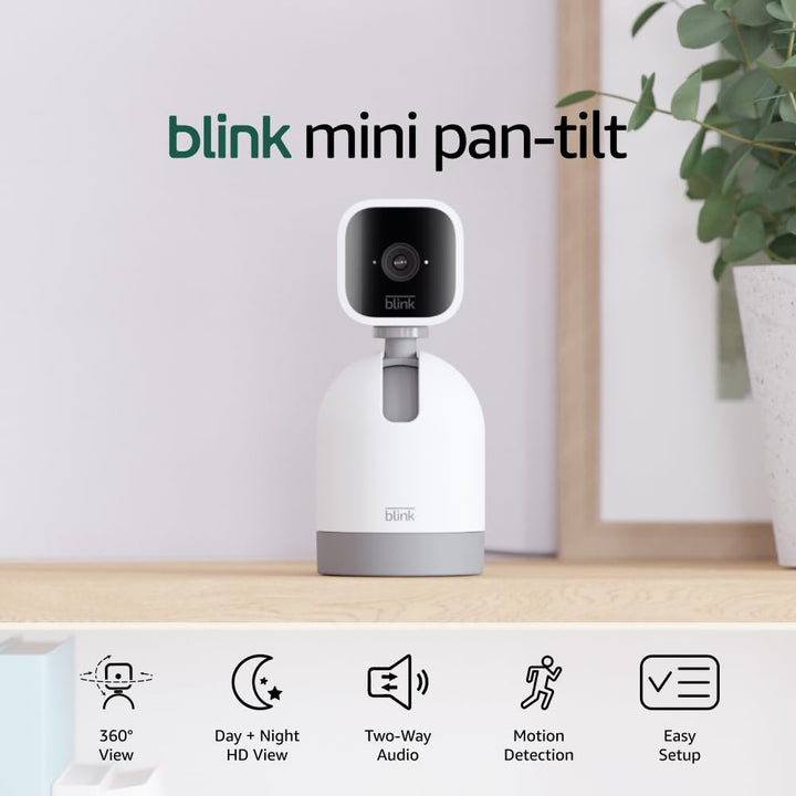 Mini Pan-Tilt Camera (Newest Model), Rotating Indoor Plug-In Smart Security Camera, Two-Way Audio, HD Video, Motion Detection, Works with Alexa (White)