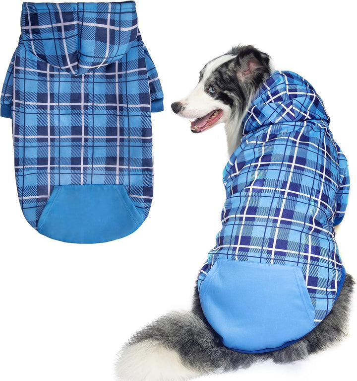 Plaid Dog Hoodie - British Style Warm Dog Sweater Shirt with Leash Hole,Pitbull Clothes Outfits,Winter Coat Apparel for All Breeds Puppy Girl Boy-Cat Apparel