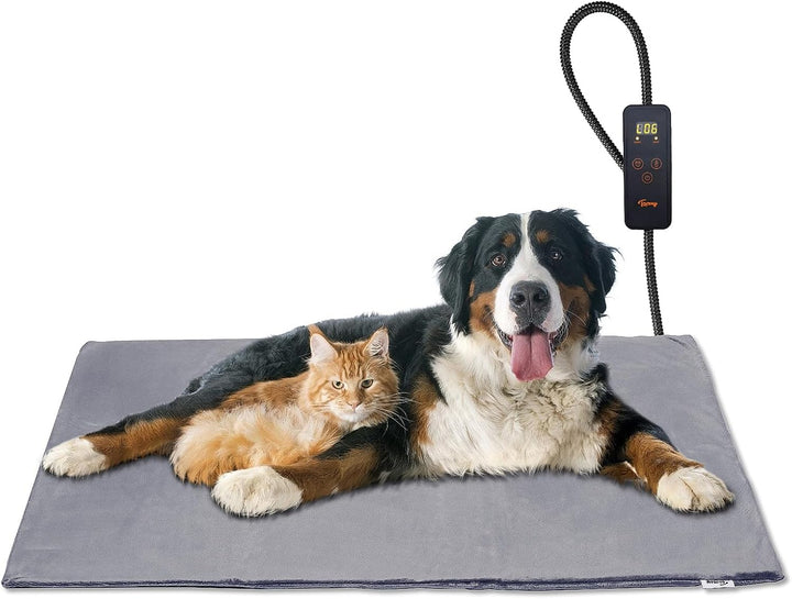 Small Pet Heating Pad, 6 Adjustable Temperature Dog Cat Heating Pad with Timer, Waterproof Heated Cat Bed with Chew Resistant Cord, Indoor Electric Pet Heated Mat 18X16In
