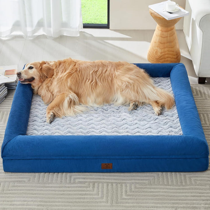 XXL Extra Large Dog Bed, Washable Dog Couch with Removable Waterproof Cover, Orthopedic Large Pet Sofa Bed with Bolster Sides for Sleeping