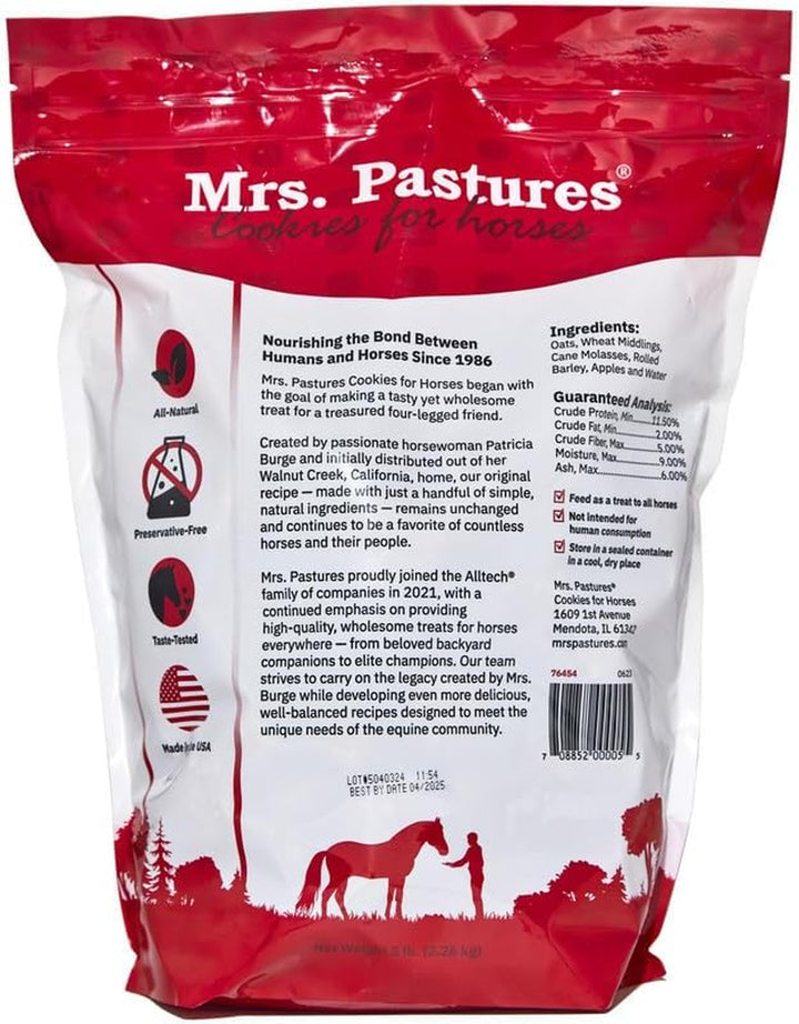 Mrs Pastures Cookies and Treats for Horses - Premium Horse Treats - Made with Apples, Oats, and Rolled Barley - Preservative Free - All Natural Ingredients - No Corn or Soy - Made in USA - (5Lb Bag)