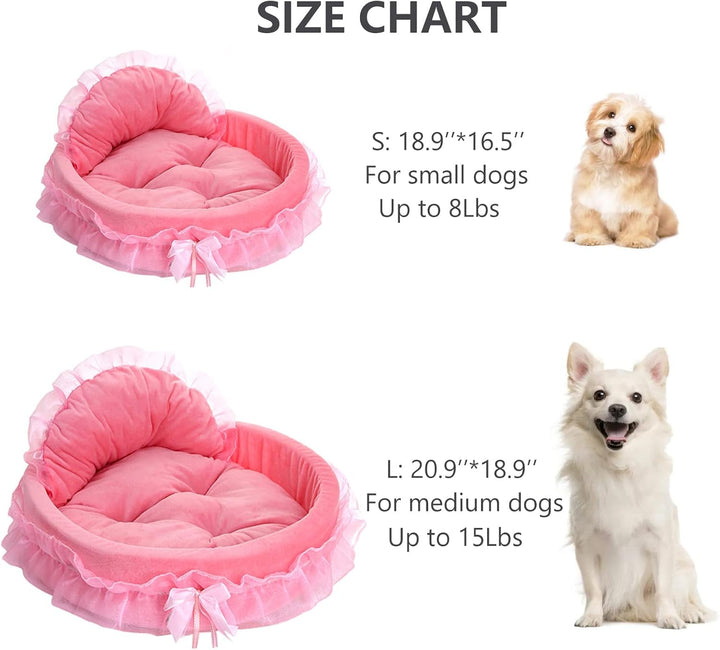 Pink Dog Bed Washable Princess Cat Couch Soft Plush Pet Sofa Nest Mat Snuggle Kitten Puppy Cave Beds Cute Cozy Kitten Doggy Kennel Cushion Small Medium Dogs Cats Sleeping Pad (S, Pink)
