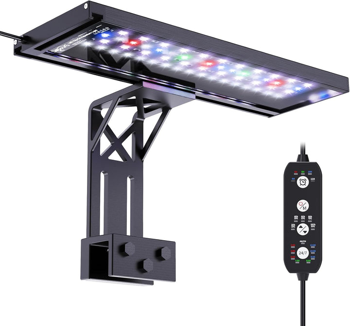 Clip on Aquarium Light for Plants-24/7 Cycle Fish Tank Light with Timer, Full Spectrum+7 Colors Mode, Auto On/Off, Adjustable Brightness and Height, 12W (7Inch for 7-12 Inch Tank)