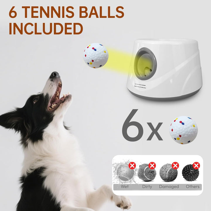 Automatic Ball Launcher for Dogs, Dog Ball Fetch Machine with 6 Pcs ETPU Balls, Interactive Pet Self Playing for Small Puppies Dogs.