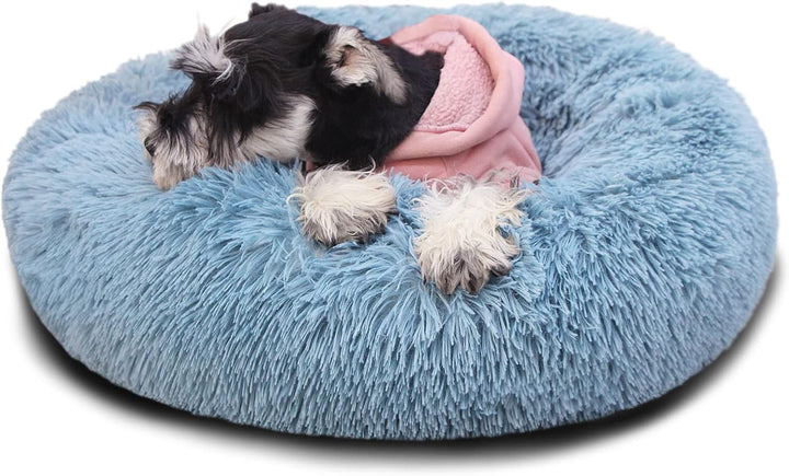 Small Calming Dogs Bed for Small Dogs Anti-Anxiety Machine Washable Fluffy Luxury Anti-Slip Waterproof Mute Base Warming Cozy Soft Pet Puppy round Bed