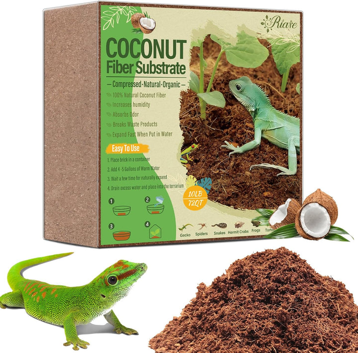 2 Pack Natural Coconut Fiber Substrate for Reptile- Premium Compressed Coconut Husk Terrarium Bedding for Reptile, Tortoise, Frogs, Snakes Hermit Crabs, Burrowing Animals