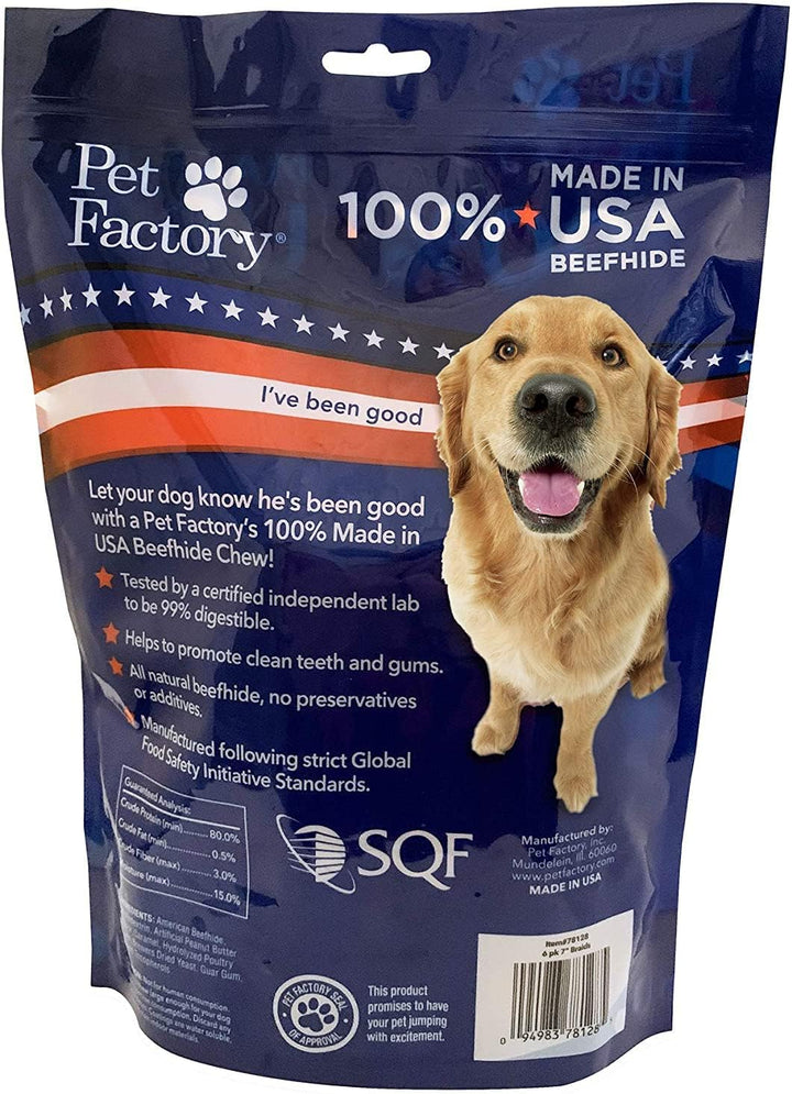 100% Made in USA Beefhide 7" Braided Sticks Dog Chew Treats - Peanut Butter Flavor, 6 Count/1 Pack