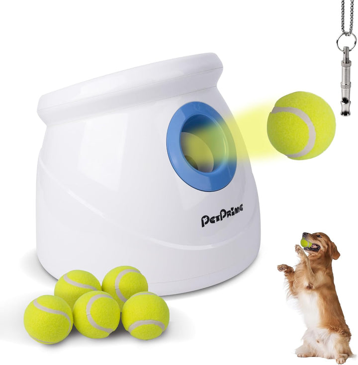Automatic Dog Ball Thrower Launcher for Small and Medium Dogs, Interative Dog Fetch Machine with 3 Tennis Balls (2'') for Indoor/Outdoor Throwing Game Launch Distance 10-30Ft