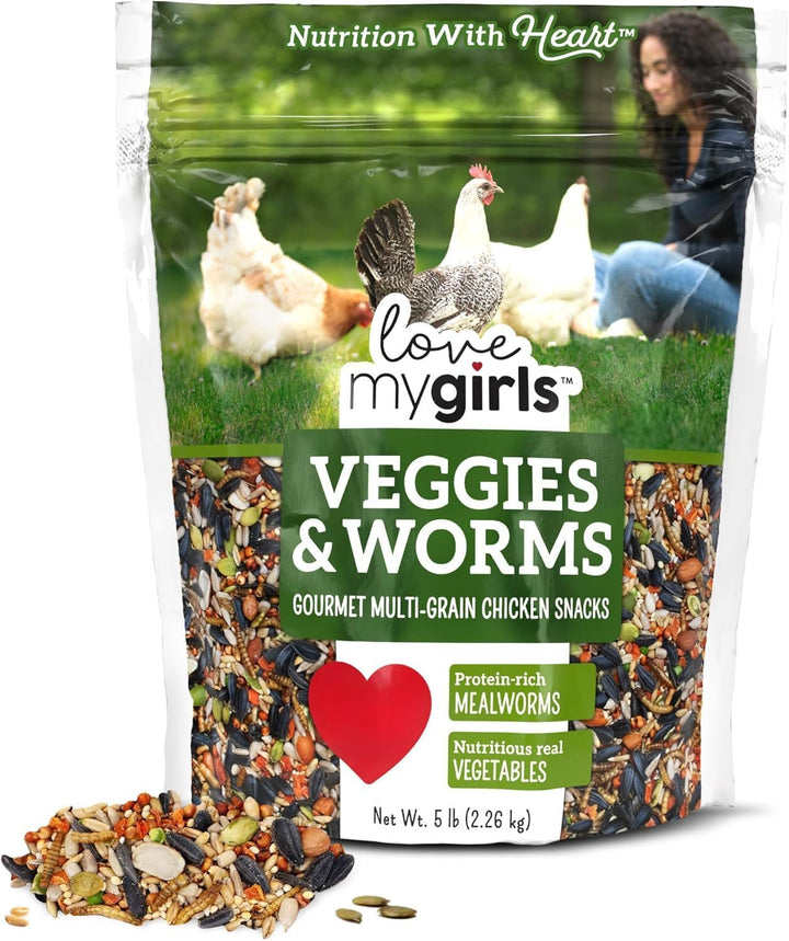 : Chicken Snacks - Veggies & Worms - 5Lb Bag - Global Harvest, Gourmet Multi-Grain Treats, Corn-Free, Nutritious & Protein Rich Mealworms