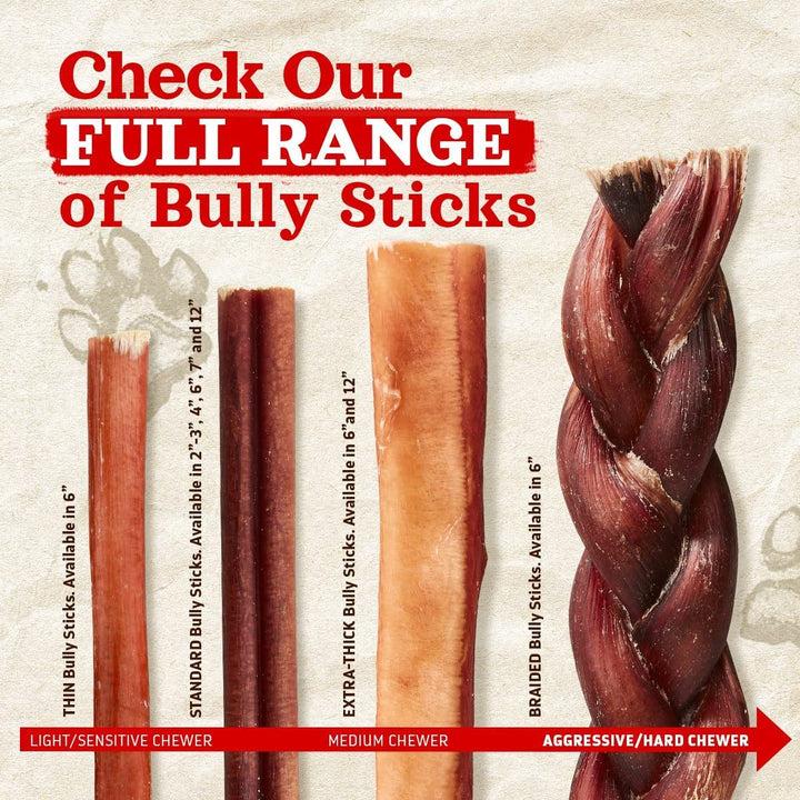 Odor-Free Bully Sticks (6 Inch, 25 Pack), 1.3 Lb. Bag, Fully Digestible 100% Beef Pizzle Chews, Grass-Fed, Non-Gmo, Grain-Free, Natural Long-Lasting Chews for Small & Large Dogs