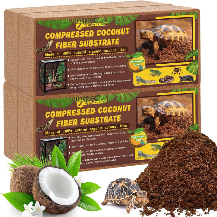 2 Pack Coconut Fiber Substrate, 100% Organic Coconut Husk Coco Coir Brick Terrarium Bedding for Reptiles, Tortoise, Bearded Dragon, Leopard Gecko, Snake, Hermit Crabs, Frogs, Tarantula