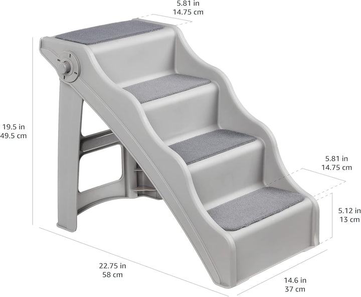 Foldable Non-Slip Pet Stairs, Steps for Dogs and Cats, 14.6'' W X 22.75'' D X 19.5'' H, Grey