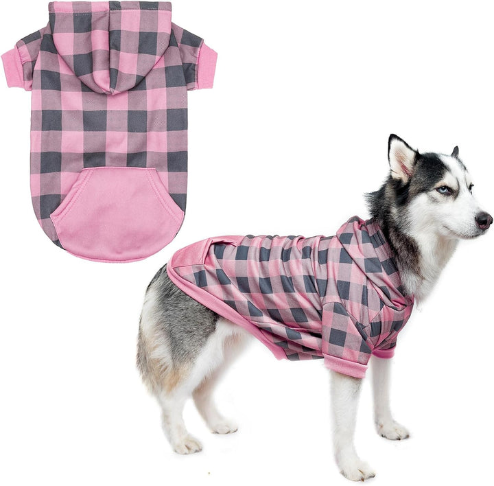 Plaid Dog Hoodie Pet Clothes Sweater with Hat and Pocket for Small Medium Large Size Dogs, Soft Winter Warm Dog Cold Weather Coat, Fleece Fall Dog Hooded Sweatshirt for Puppy Cats, Red XL