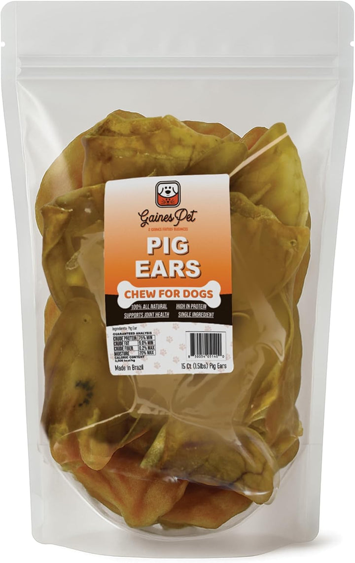Gaines Pet Pig Ears for Dogs - 40 Count, Thick Cut, All-Natural Whole Ears - No Additives or Hormones, Safe Rawhide Alternative, Dental Health, Easy to Digest, Great for Small to Large Dogs