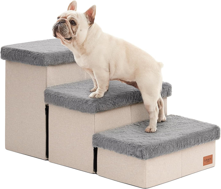 Dog Stairs for High Bed 18"H,Foldable Pet Stairs for Small Medium or Large Dogs Puppy with Storage for Bed or Couch, Cat Dog Steps Ramp with Zip up to 200 Lbs(Solid Grey,3 Steps No Condo)