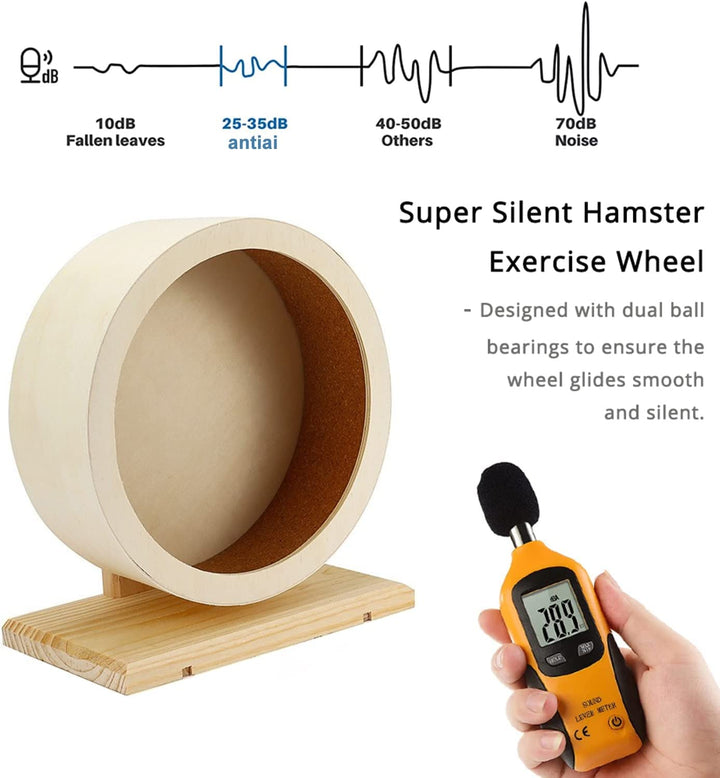 Hamster Wooden Silent Wheel, Small Animal Exercise Wheel Accessories, Quiet Spinner Hamster Running Wheels Prevent Depression Toys for Hamsters, Gerbils, Mice and Other Small Pets (S)