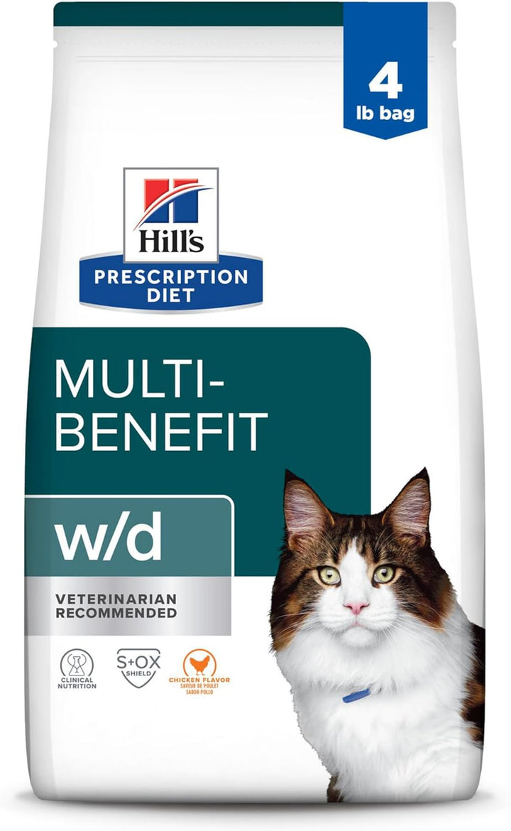 W/D Multi-Benefit Digestive/Weight/Glucose/Urinary Management Chicken Flavor Dry Cat Food, Veterinary Diet, 8.5 Lb. Bag