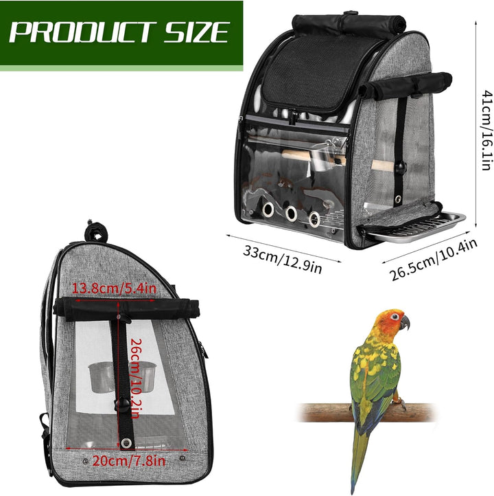 Bird Carrier Bag with Indestructible Stainless Steel Mesh, Bird Travel Cage with Stand, Easy to Clean Backpack for Parrot, Portable Bird Travel Bag, Pet Transparent Breathable Travel Cage