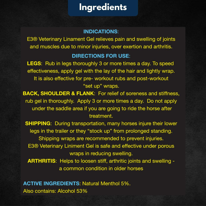 Veterinary Strength Liniment Gel for Sore Muscle & Joint Relief - Reduces Pain & Swelling - Horse Liniment for Humans & Pets - Arthritis Aid - Non-Greasy Herbal Formula- Topical Analgesic