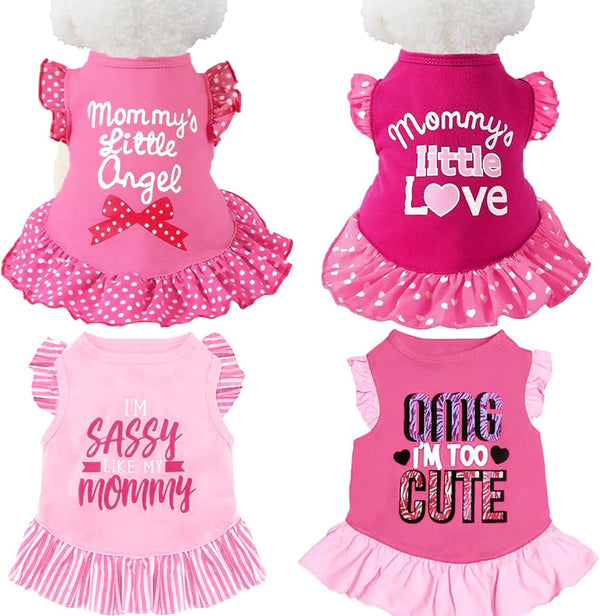 4 Pieces Pet Dog Dress Dog Clothes Girl Puppy Shirt Yorkie Clothes Cute Doggie Dress Pet Apparel for Small Dogs and Cats (Pink Angel, Small(4.5-8Lbs))