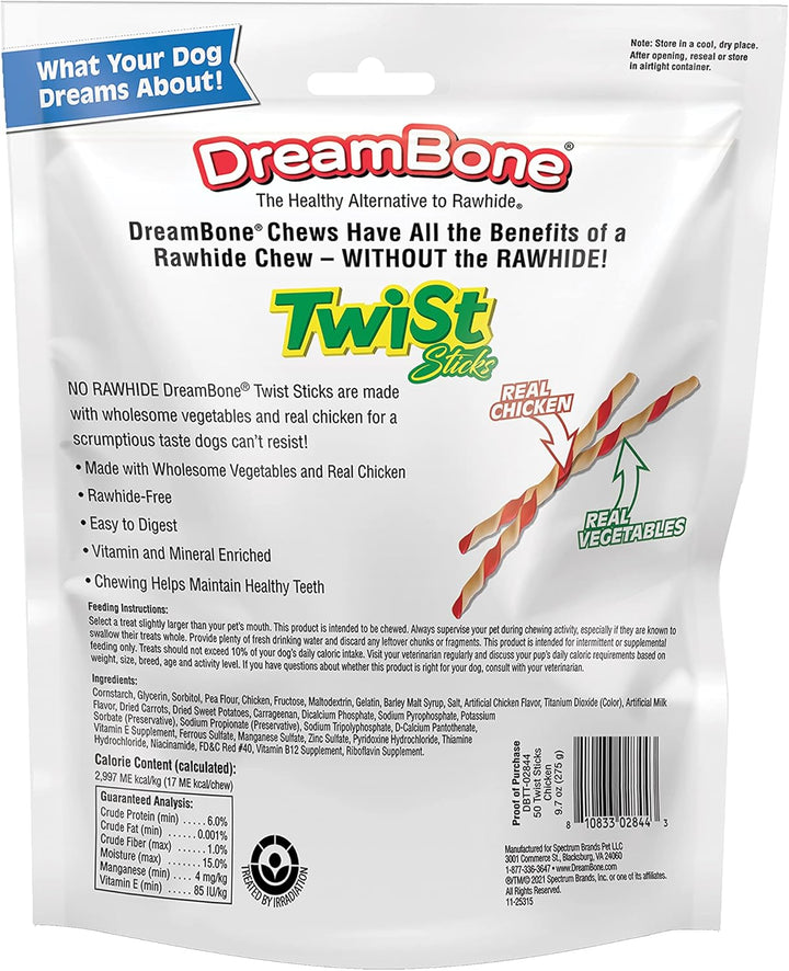 Twist Sticks, Made with Real Chicken, Rawhide-Free Chews for Dogs, 50 Count