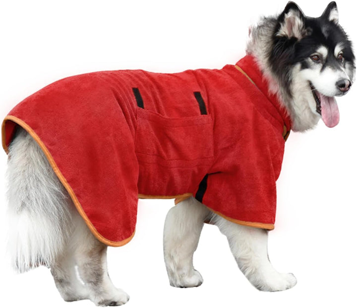 Dog Drying Coat Bathrobe Towel, Microfibre Material Fast Drying Super Absorbent Dog Bath Robe, Pet Quick Drying Moisture Absorbing with Adjustable Collar and Waist