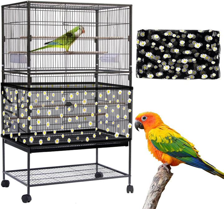 Large Bird Cage Cover, Bird Cage Seed Catcher, Adjustable Soft Airy Nylon Mesh Net, Birdcage Cover Skirt Seed Guard for Parrot Parakeet Macaw African round Square Cages (Black)