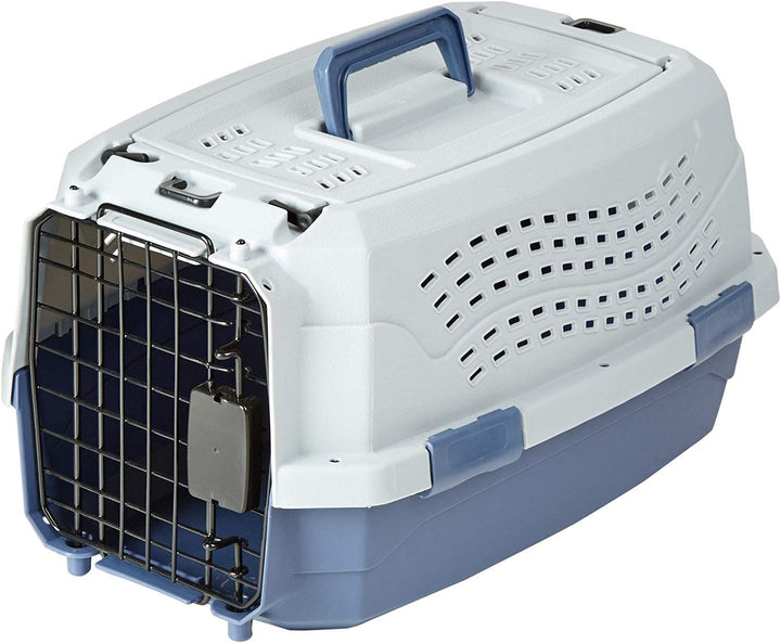 2-Door Top-Load Hard-Sided Dogs, Cats Pet Travel Carrier, Gray & Blue, 22.8"L X 15.0"W X 13.0"H