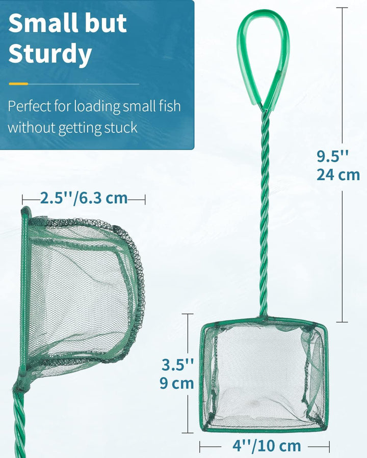Aquarium Fish Net with Braided Metal Handle Square Net with Soft Fine Mesh Sludge Food Residue Wastes Skimming Cleaning Net for Fish Tanks Small Koi Ponds and Pools
