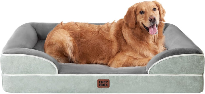 Orthopedic Dog Beds for Extra Large Dogs 44X32Inch, Waterproof Memory Foam XL Pet Bed with Sides, Non-Slip and Egg-Crate Foam Big Dog Couch Bed with Washable Removable Cover, Grey