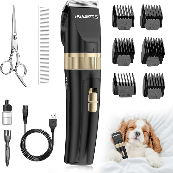 Dog Grooming Clippers, Low Noise, Electric Quiet, Adjustable Clipper Comb, Rechargeable Cordless Dog Hair Clippers for Dogs Cats Pets, Gold