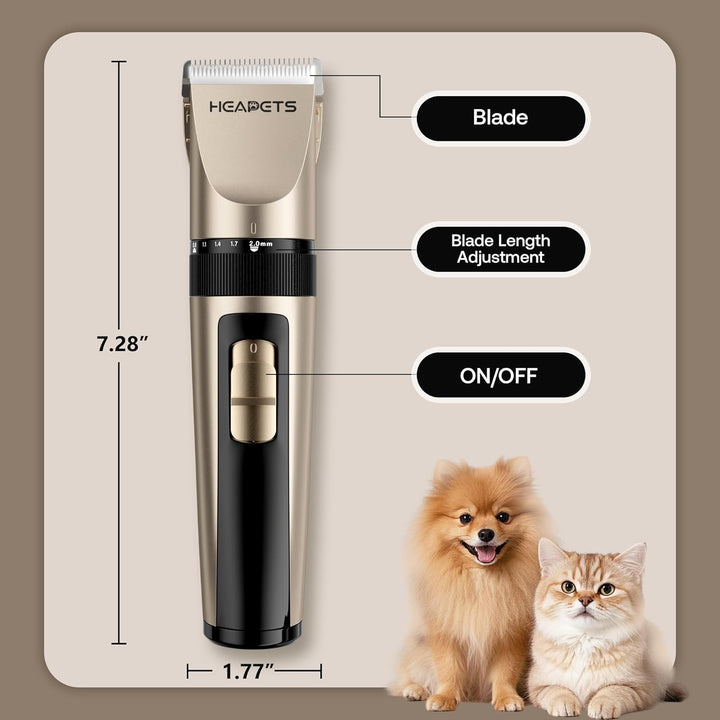Dog Grooming Clippers, Low Noise, Electric Quiet, Adjustable Clipper Comb, Rechargeable Cordless Dog Hair Clippers for Dogs Cats Pets, Gold