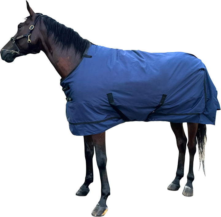 Horse Blankets Winter for Real Horses, 1200D Waterproof Poly Rain Sheets with Neck Cover Belly Wrap Tail Wrap Turnout Blanket, Horses Stuff Care Medium Large Weight Heavy Outdoor Clothes Blue 75 Inch