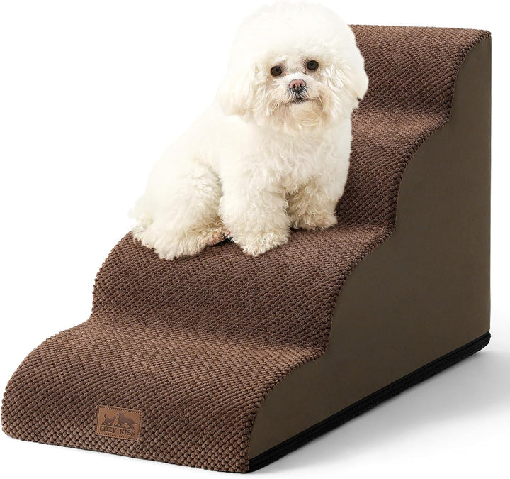 Dog Stairs for Small Dogs 15.7" H, Curved Dog Step for Puppy, Older Cat, Medium Pet Ramp for Sofa, Couch or Chair, Ladder with High Density Foam, 15.7X22.4X15.7 Inch, 3 Step, Beige