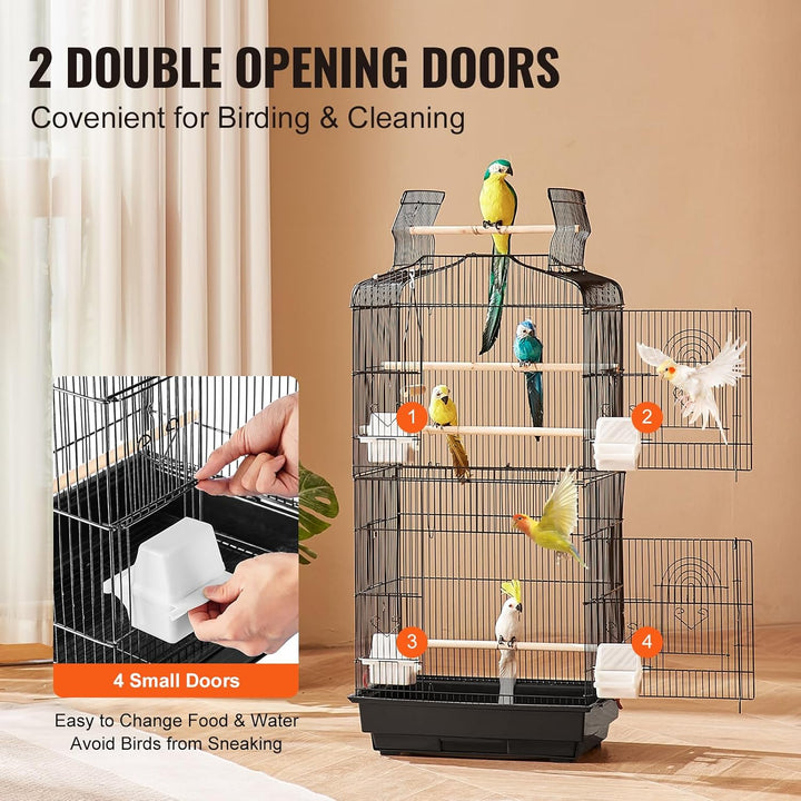 41-Inch Open Top Large Parrot Bird Cage, Hanging Bird Cage for Parakeets Finches Canaries Lovebirds Cockatiels Budgies Small Quaker Conures Travel Pet Flight Birdcage with Swing and Perch