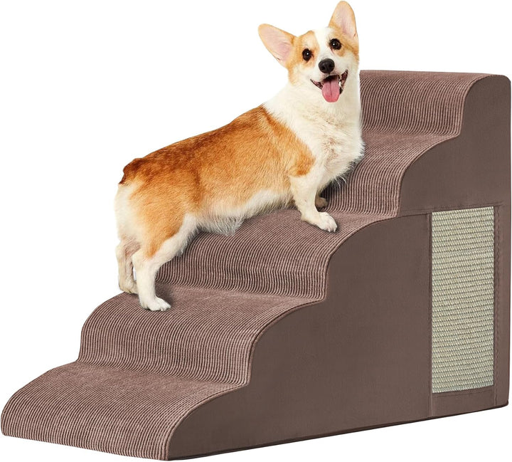 Dog Stairs for Small Dogs, 4-Step Dog Ramp for Bed 19.7" H, Dogs Steps for Bed, Couch, Pet Stairs with Non-Slip Bottom Design, Cat Scratching, High Density Foam Portable Pet Steps, Indoor, Grey