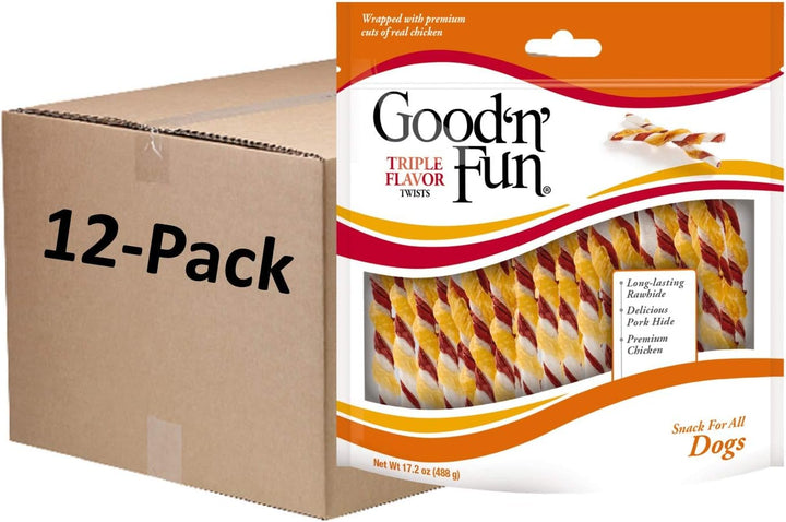 Good ‘N’ Fun Triple Flavor Twists for All Dogs, 70 Count, Treat Your Dog to Long-Lasting Chews Made with Beef Hide, Pork Hide and Chicken