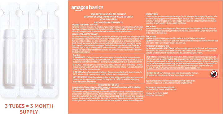 Flea and Tick Topical Treatment for Small Dogs (5-22 Pounds), 3 Count (Previously Solimo)