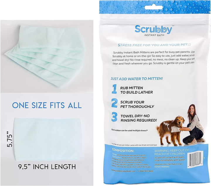 Wipes | Rinse Free Shampoo Mittens | Dogs & Cats | Bath Wipes | Bathing & Washing Pets, Hypoallergenic | No Rinse Wash Mitt | Grooming | Lather Wipe Dry