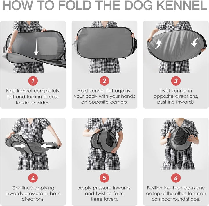 36In Portable Large Dog Bed - Pop up Dog Kennel, Indoor Outdoor Crate for Pets, Portable Car Seat Kennel, Cat Bed Collection, Grey