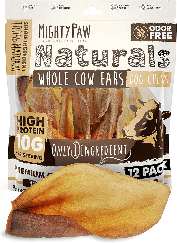 Half Pig Ears for Dogs - All Natural, Single Ingredient Treats. Better than Rawhide Pet Snacks for Small and Large/Medium Pets. Pigs Ear Dogs Chews (12 Pack)