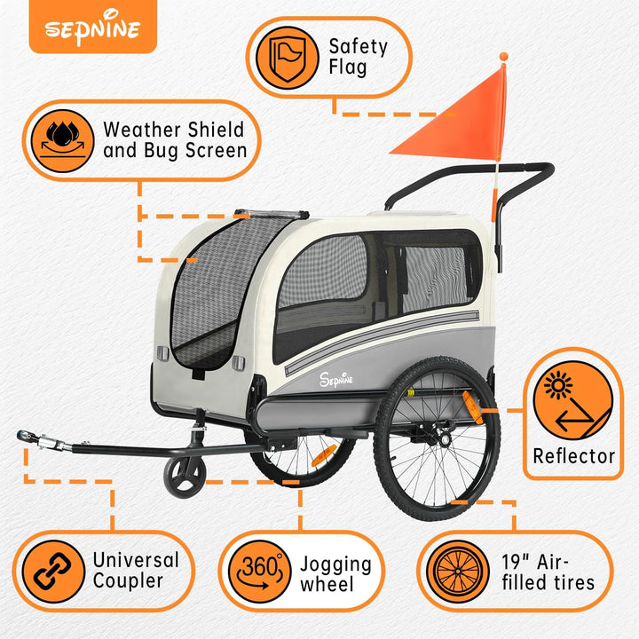 Dog Bike Trailer, Supports up to 88 Lbs, 2-In-1 Pet Stroller Cart Bicycle Carrier, Easy Folding Cart Frame with Quick Release Wheels, Universal Bicycle Coupler, Non-Slip Floor, Internal Leash