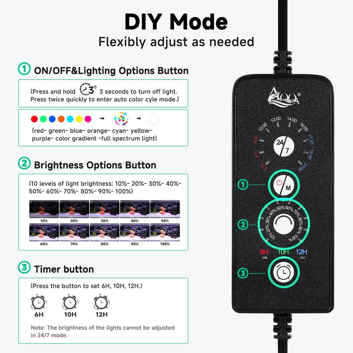 LED Aquarium Light, 24/7 Mode IP68 Waterproof Extendable Bracket Fish Tank Light, DIY Mode Full Spectrum Aquarium Plant Light, Adjustable Timer/Brightness Memory Function for 24-32 Inch Fish Tank