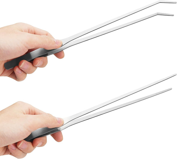2PCS Long Aquarium Tweezers - 10.6" Straight and Curved Tweezers, Stainless Steel Reptile Feeding Tongs, Terrarium Aquascape Tools Feeder for Lizards, Bearded Dragon Snake Tank Accessories