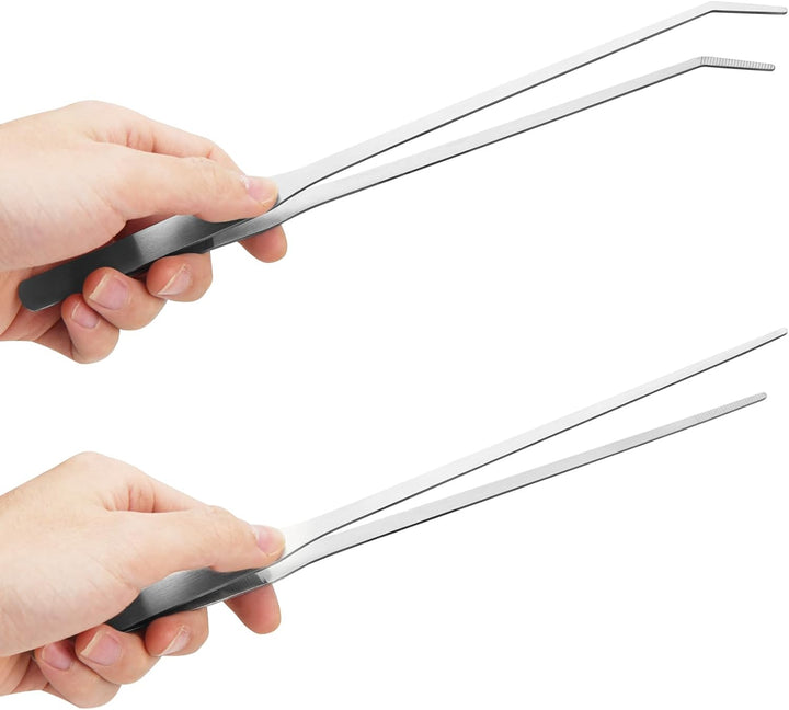 2PCS Long Aquarium Tweezers - 10.6" Straight and Curved Tweezers, Stainless Steel Reptile Feeding Tongs, Terrarium Aquascape Tools Feeder for Lizards, Bearded Dragon Snake Tank Accessories