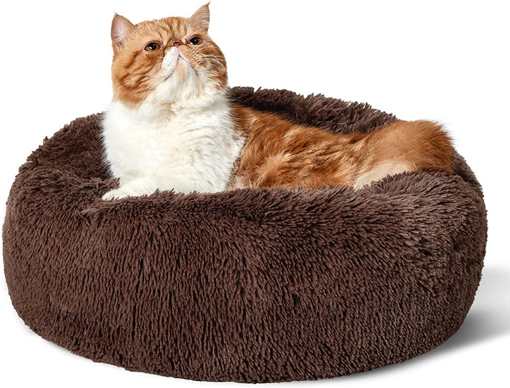 Calming Dog Bed Medium Size Dog - Donut Washable Medium Pet Bed, 30 Inches Anti-Slip round Fluffy Plush Faux Fur Cat Bed, Fits up to 45 Lbs Pets, Camel
