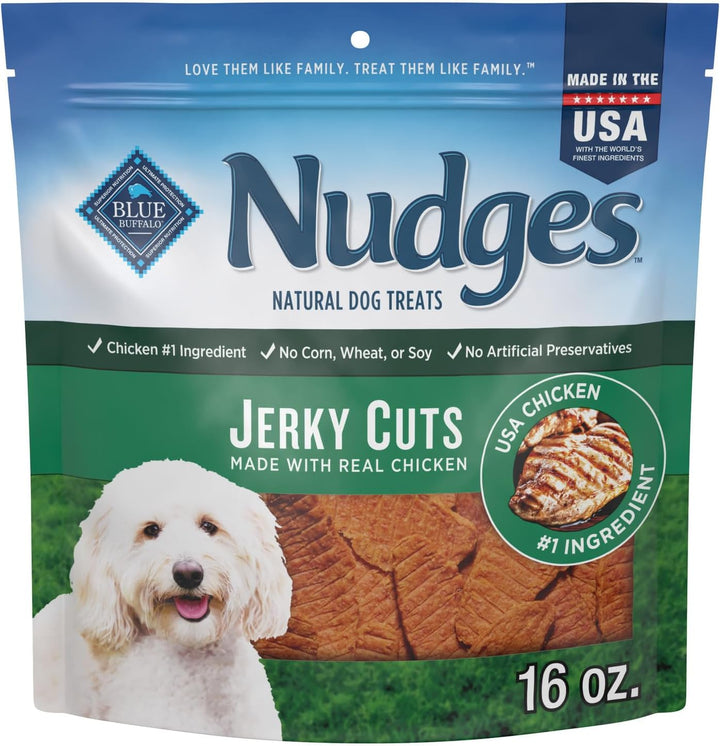 Nudges Jerky Bites Dog Treats, Made in the USA with Natural Ingredients, Bite-Sized Pieces, Chicken, 16-Oz Bag
