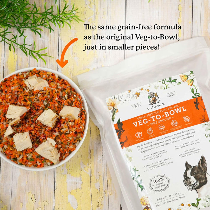 Veg-To-Bowl Fine Ground Dog Food, Human Grade Dehydrated Base Mix for Dogs, Grain Free Holistic Mix for Small Dogs (3 Pounds)