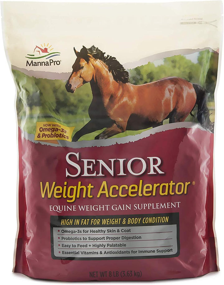 Weight Accelerator for Senior Horses – Weight Gain and Muscle Support Supplement with Omega 3 Fatty Acids and Flaxseed – High-Calorie Feed Topper for Horses – 8 Lb Bag