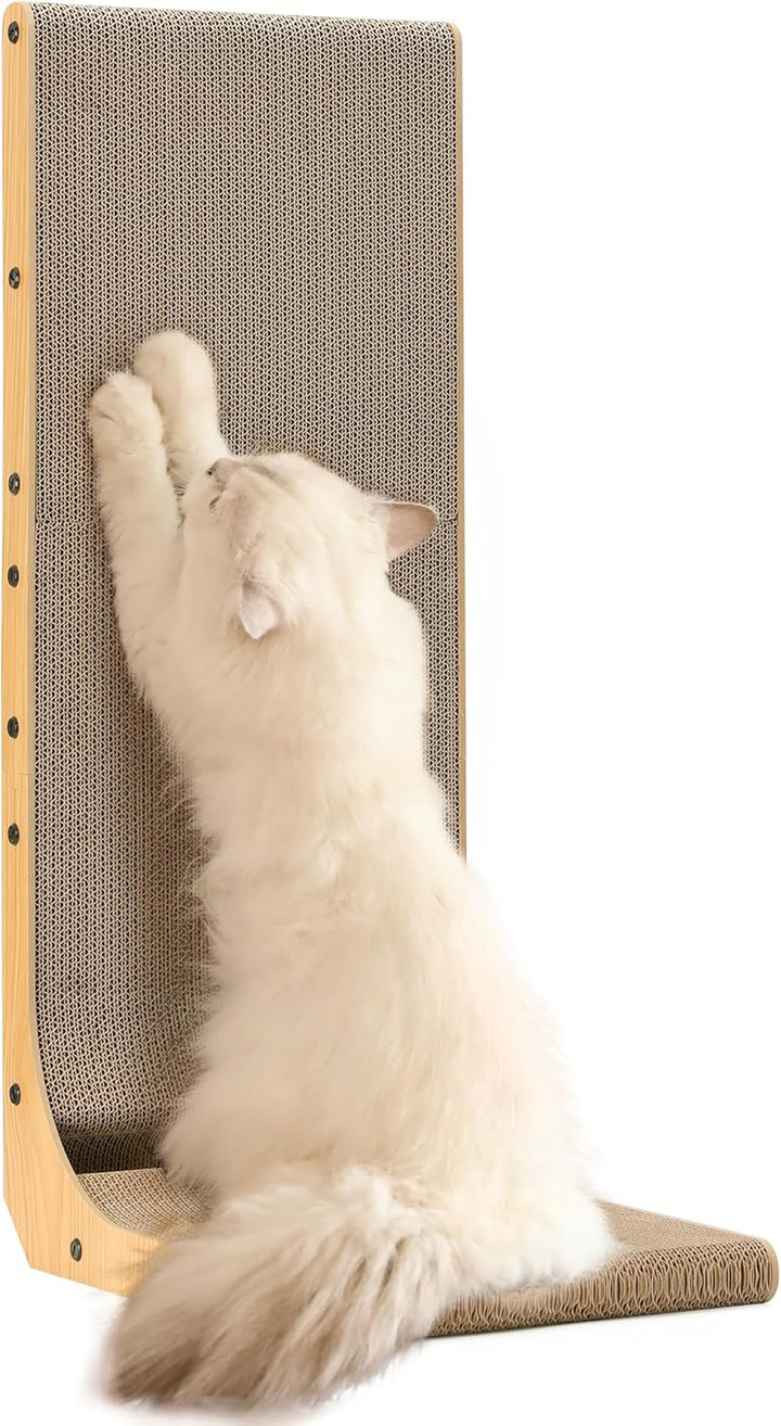 Cat Scratcher, 26.8 Inch L Shape Cat Scratch Pad Wall Mounted, Cat Scratching Cardboard with Ball Toy for Indoor Cats, Large Size